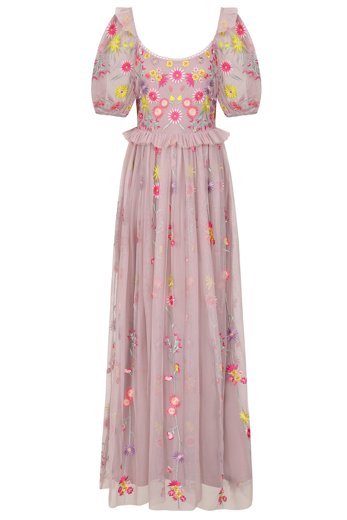 Luscinia Blush Floral Embroidered Maxi Dress