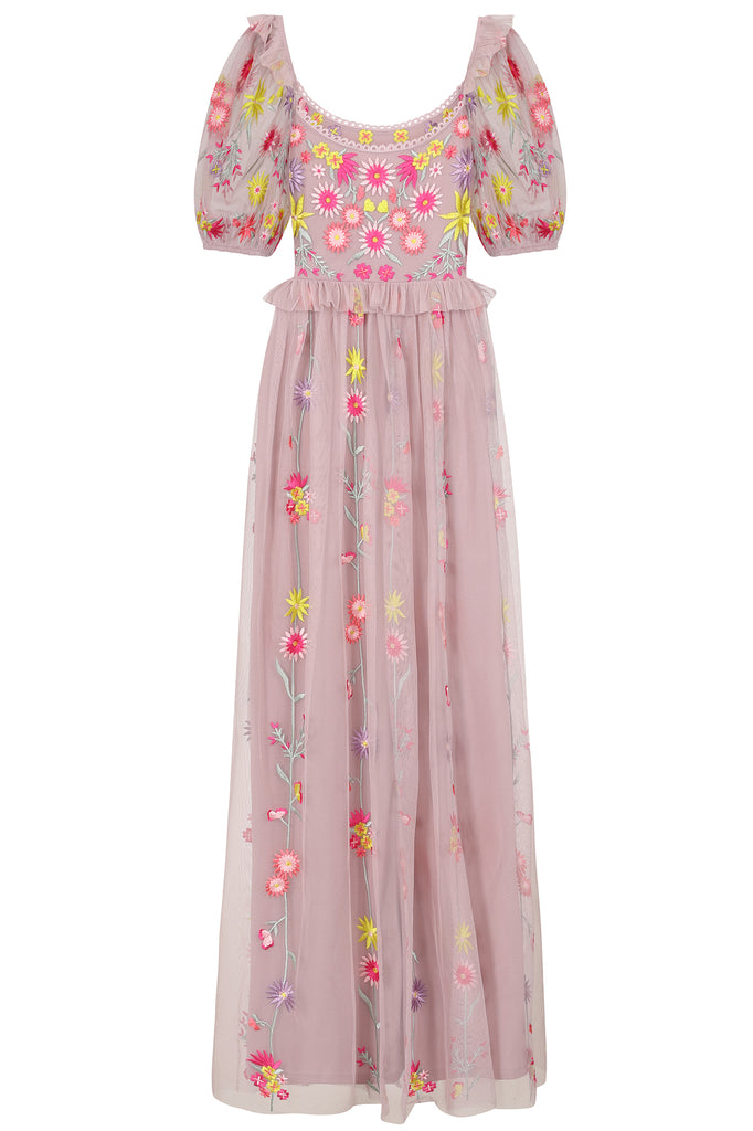 Luscinia Blush Floral Embroidered Maxi Dress