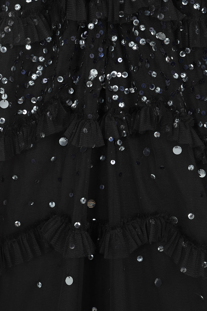Lydia Black Tiered Sequin Maxi Dress