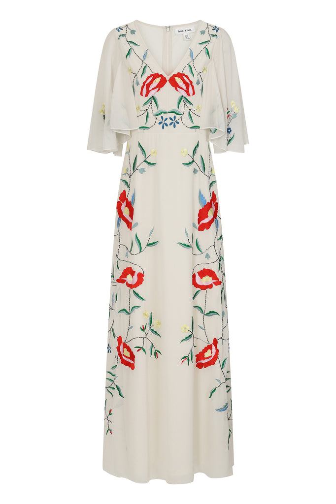 Malva White Maxi Dress with Colourful Embroidery