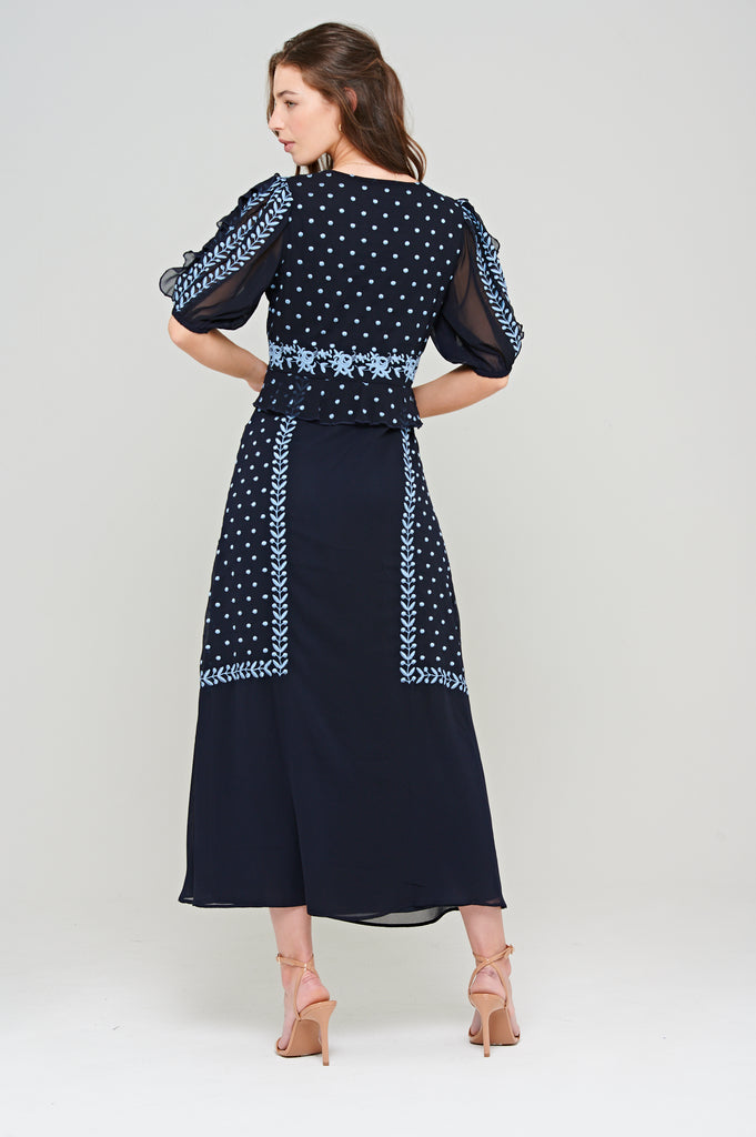 Mavelle Embroidered Maxi Dress in Navy