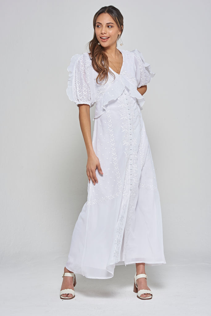 White maxi embroidered dress Clearance