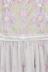 Mayuri Floral Embroidered Maxi Dress in Grey