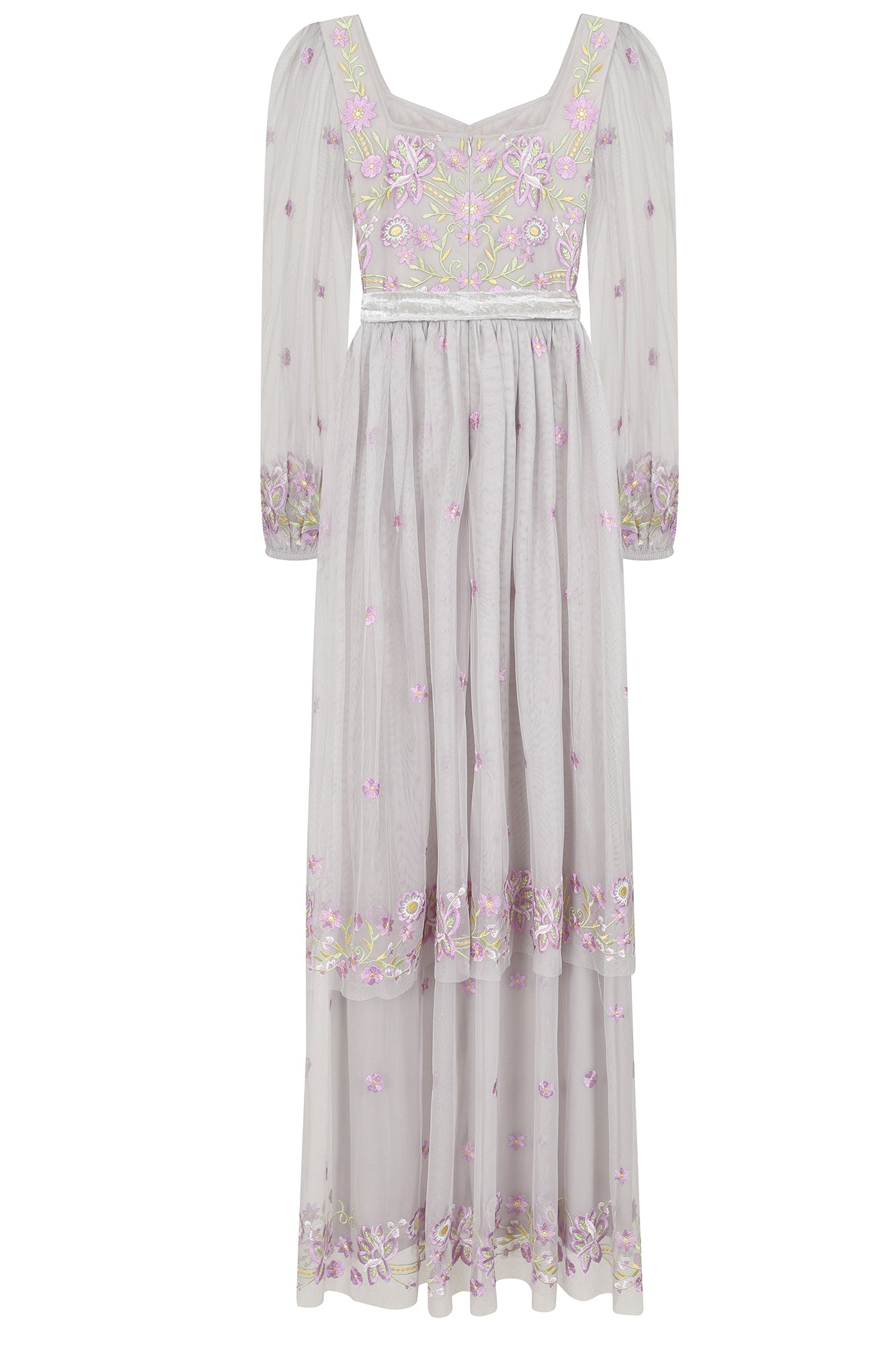 Mayuri Floral Embroidered Maxi Dress in Grey