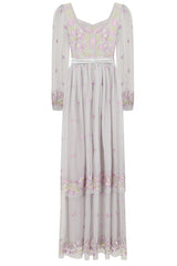 Mayuri Floral Embroidered Maxi Dress in Grey