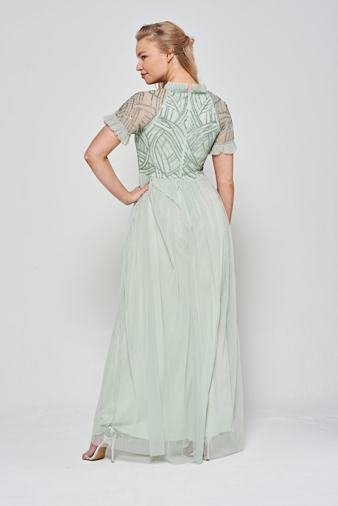 Nancy Embellished Maxi Dress in Seafoam Green