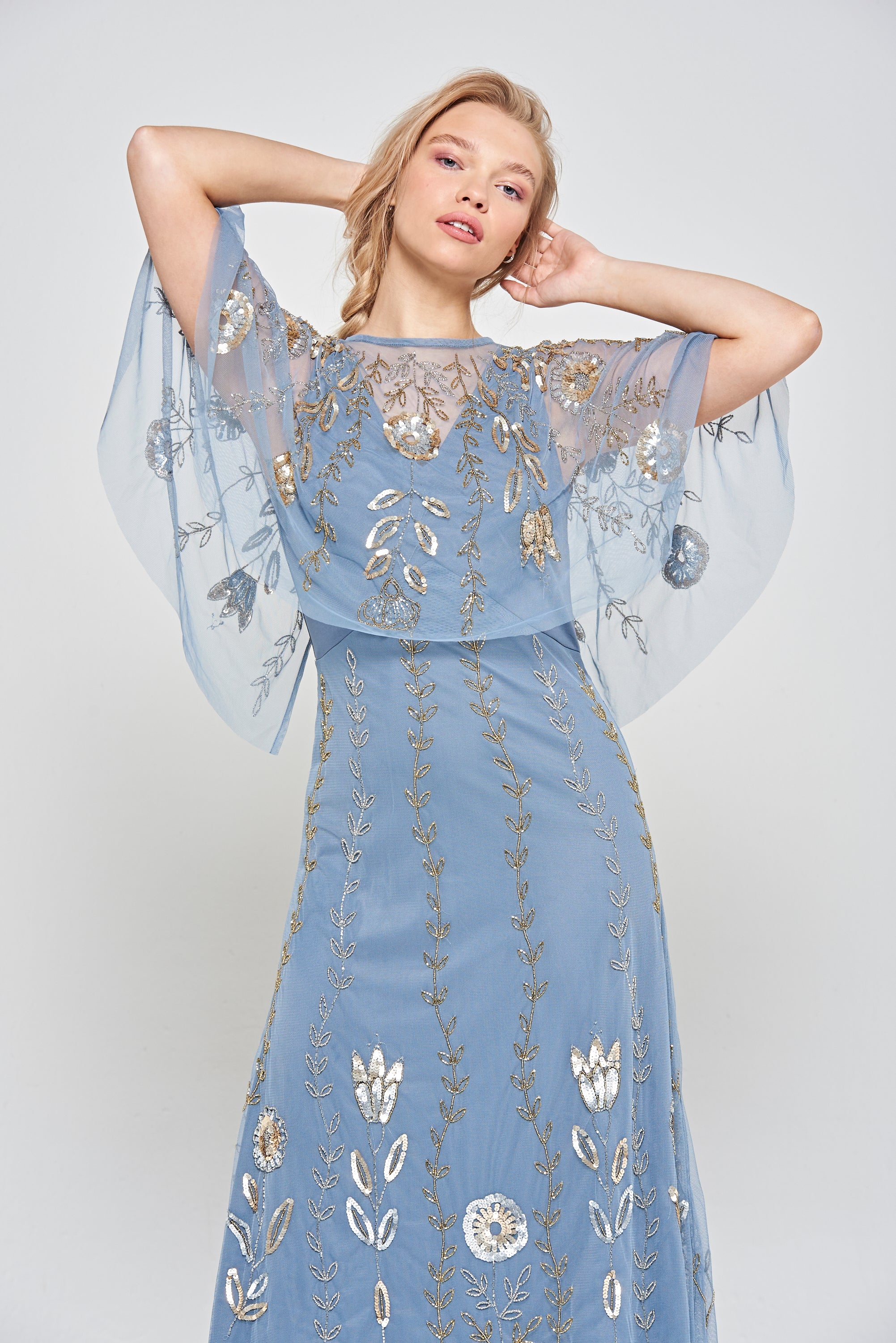 blue embellished midi dress Blue Sequin Embellished Midi Dress