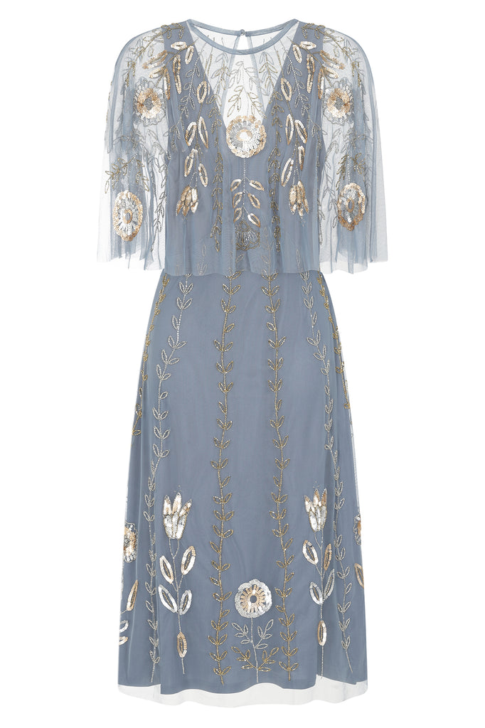 Orinda Blue Embellished Midi Dress