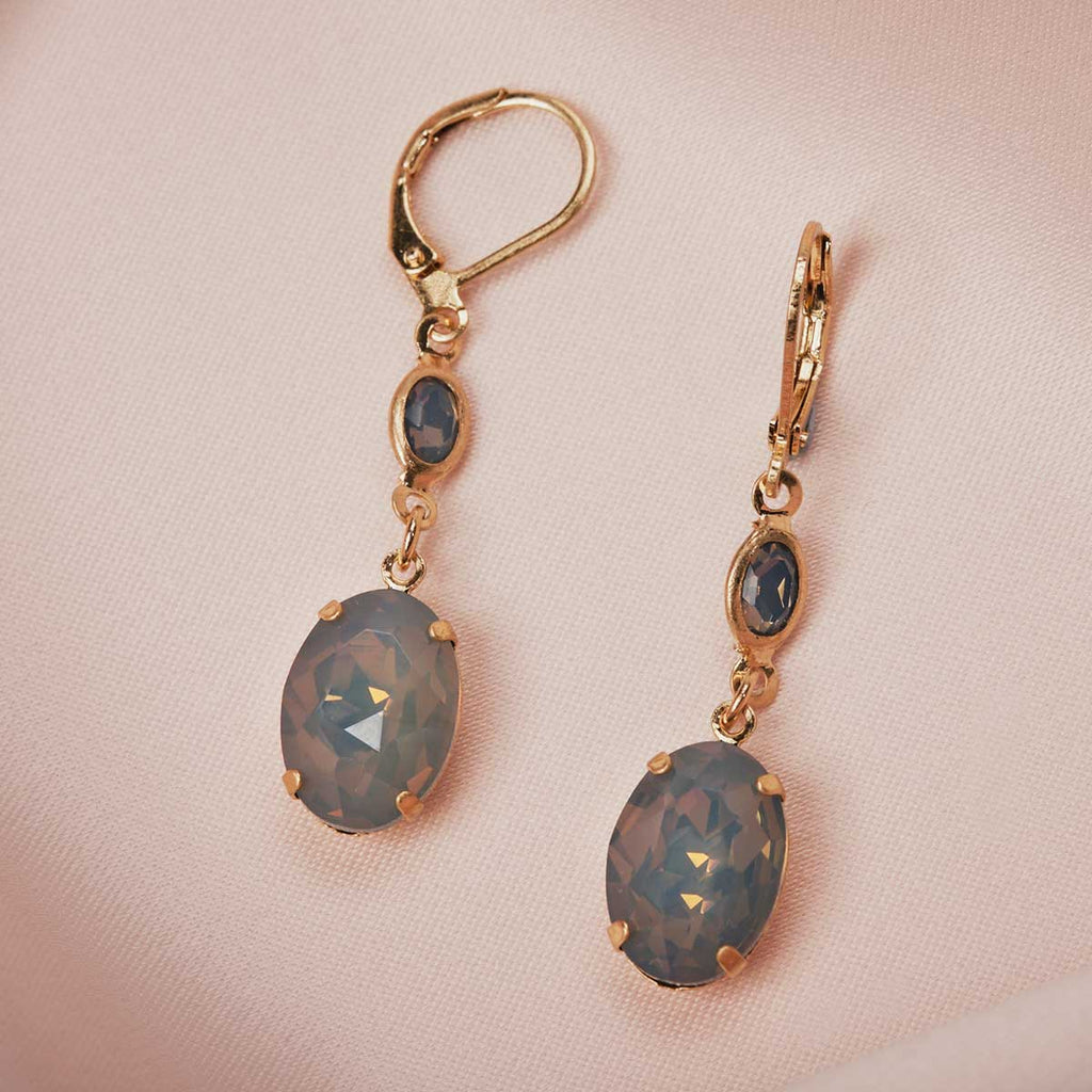 Grey Opal Oval Stone Earrings