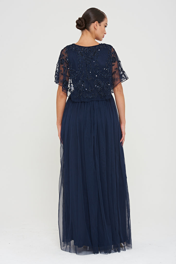 Patricia Embellished Bodice Maxi Dress with Cape Sleeves – Frock and Frill