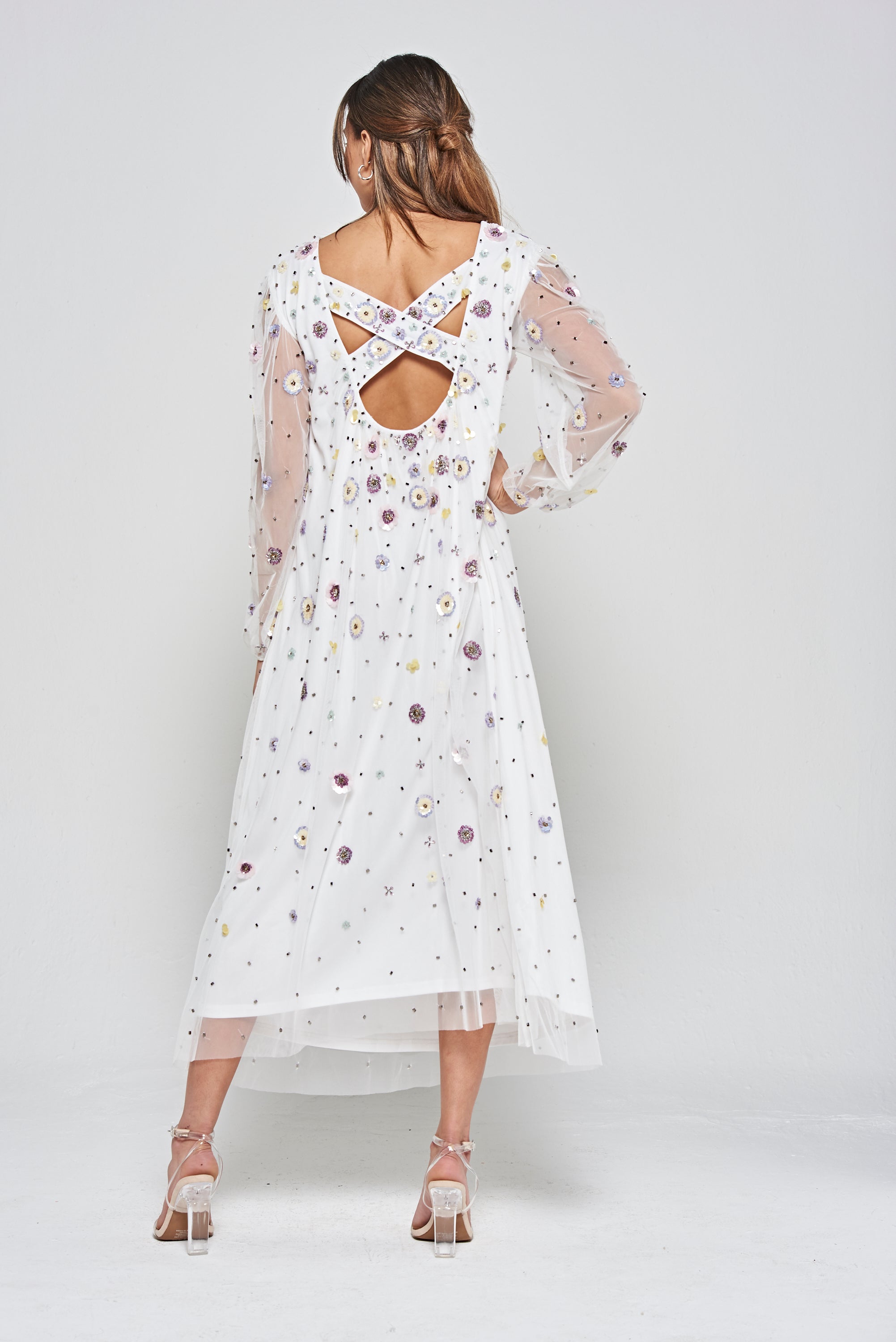 Pavonine Floral Sequin Maxi Dress - White