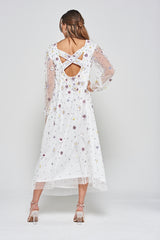 Pavonine Floral Sequin Maxi Dress - White