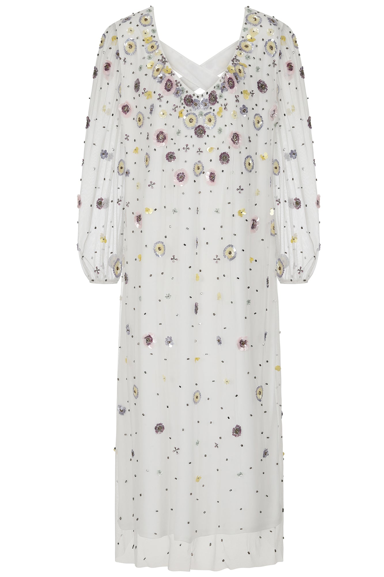 Pavonine Floral Sequin Maxi Dress - White