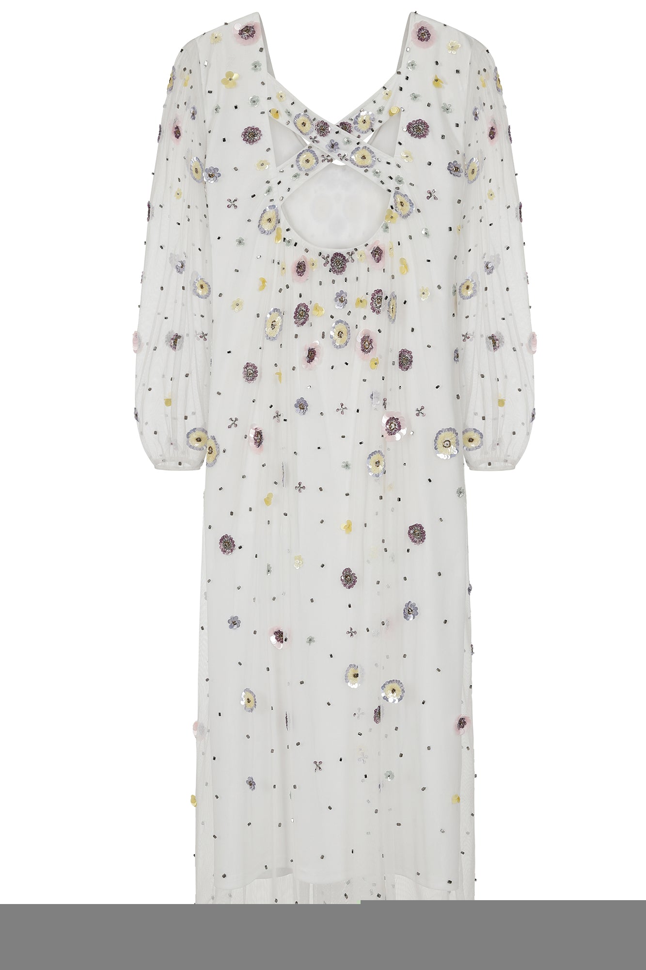 Pavonine Floral Sequin Maxi Dress - White