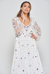 Pavonine Floral Sequin Maxi Dress - White