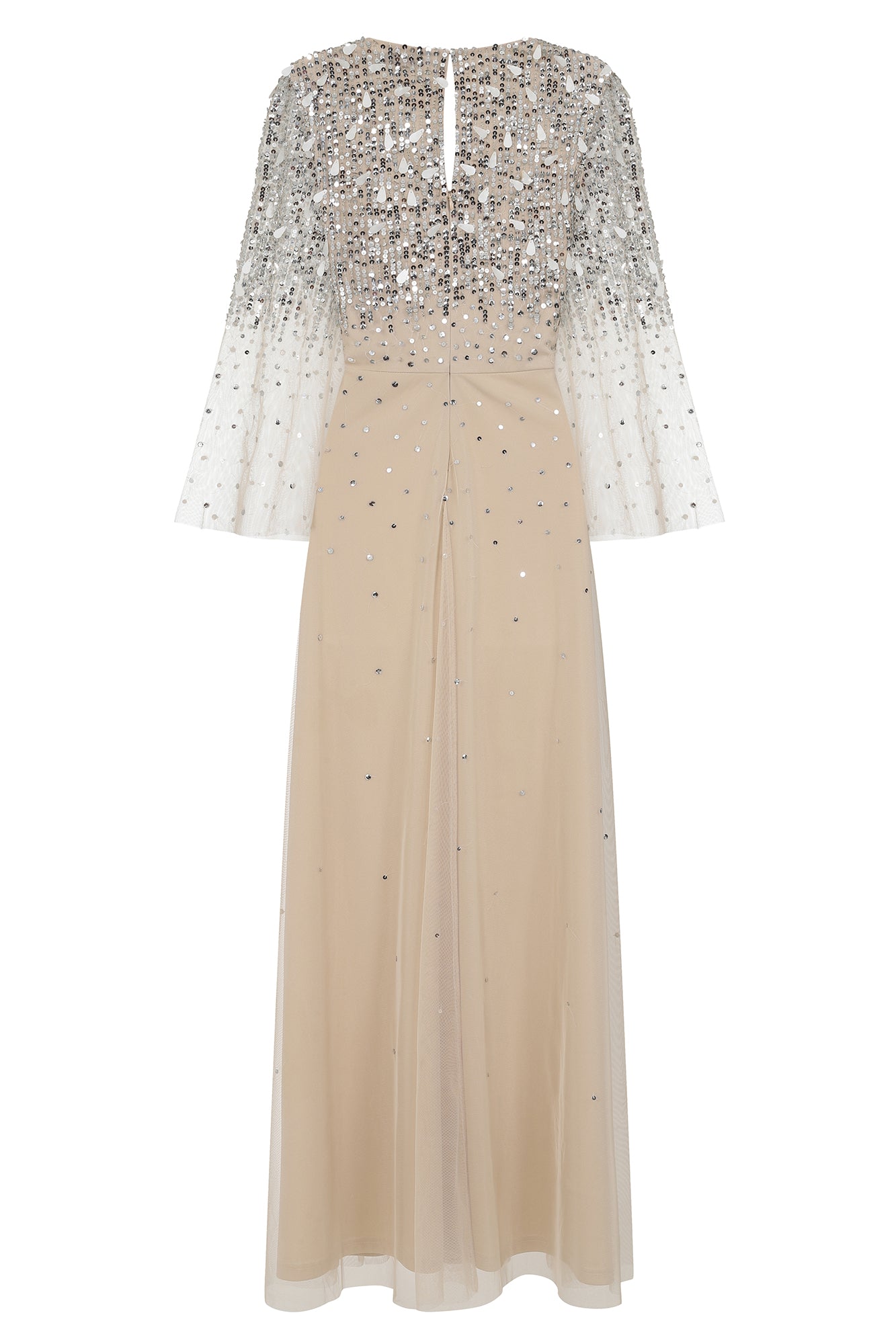 Pearl Embellished Maxi Dress with Flare Sleeves