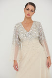 Pearl Embellished Maxi Dress with Flare Sleeves