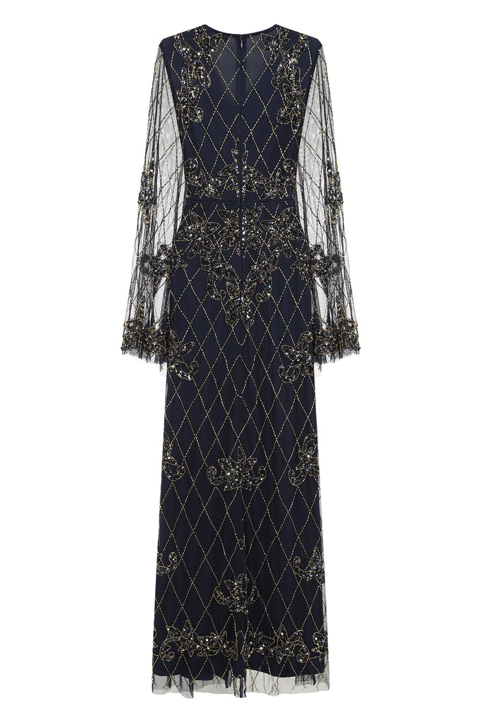 Phila Embellished Maxi Dress with Cape Sleeves