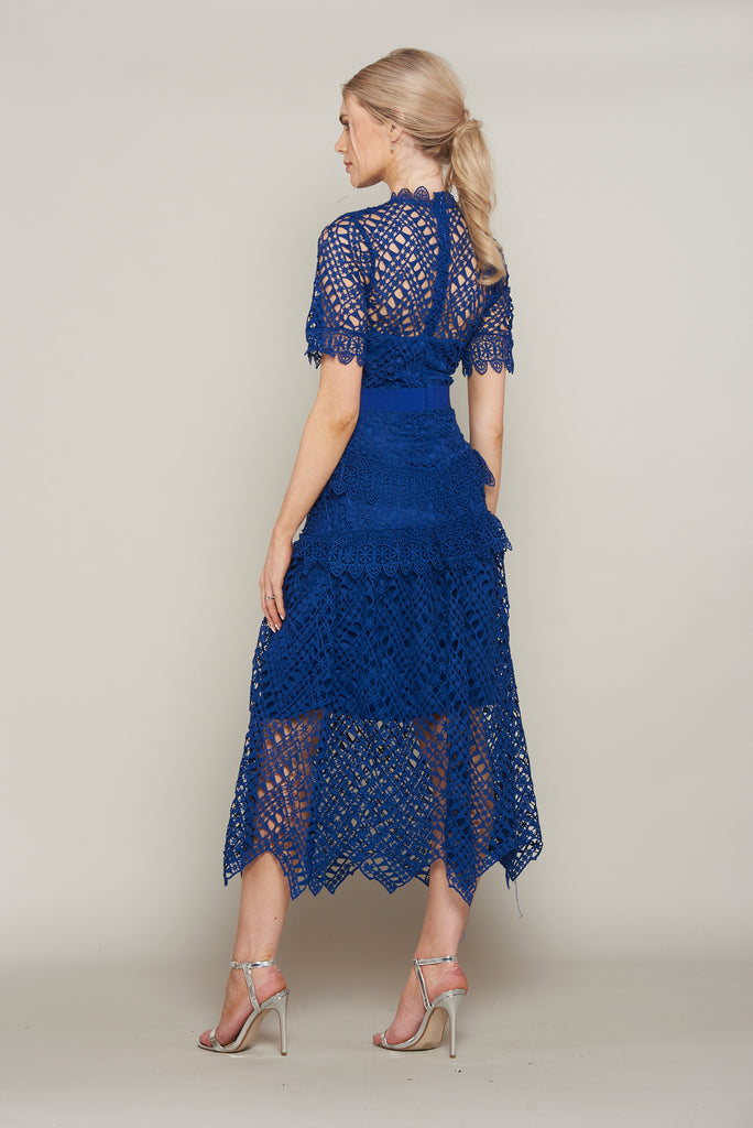 Renata Blue Crochet Lace Midi Dress