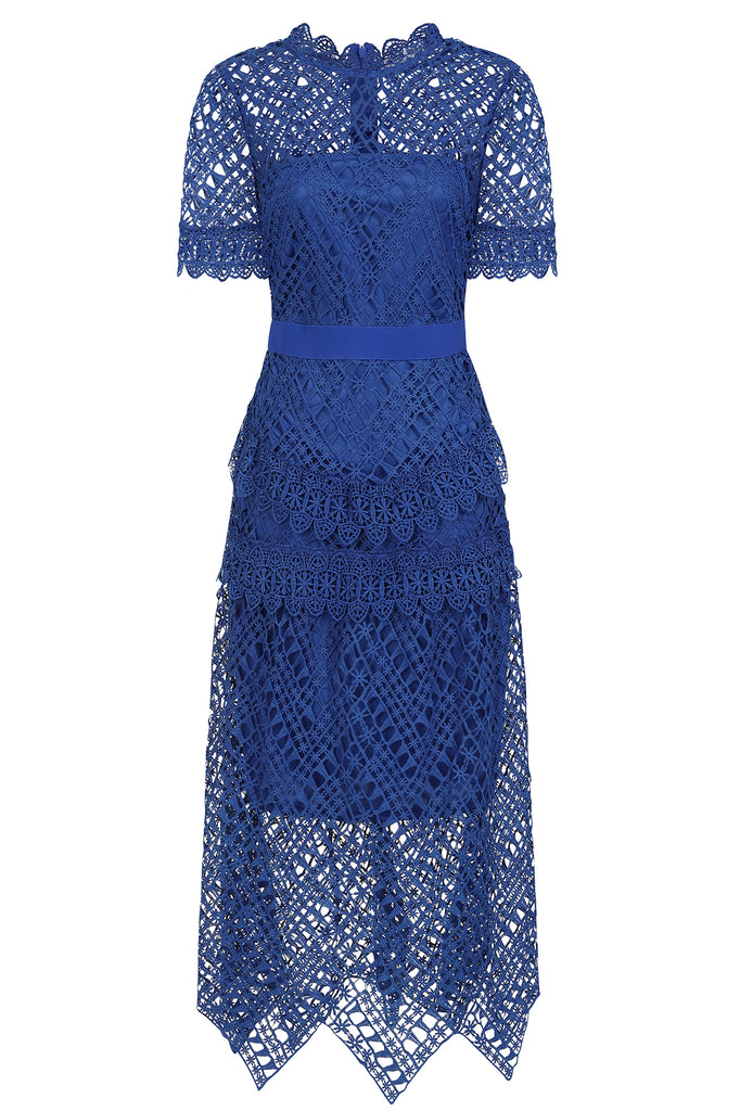 Renata Blue Crochet Lace Midi Dress – Frock and Frill