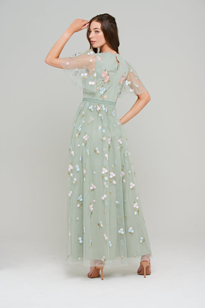 Rhea Green Floral Maxi Dress
