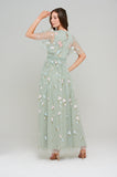 Rhea Green Floral Embroidered Maxi Dress