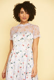 Rose High Low Floral Dress with Lace Detail