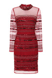 Rowan Red Embellished Long Sleeve Dress