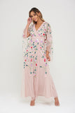 Rue Floral Embroidered Wrap Front Maxi Dress