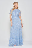 Shirley Blue Sequin Maxi Dress with Ruffled Trim