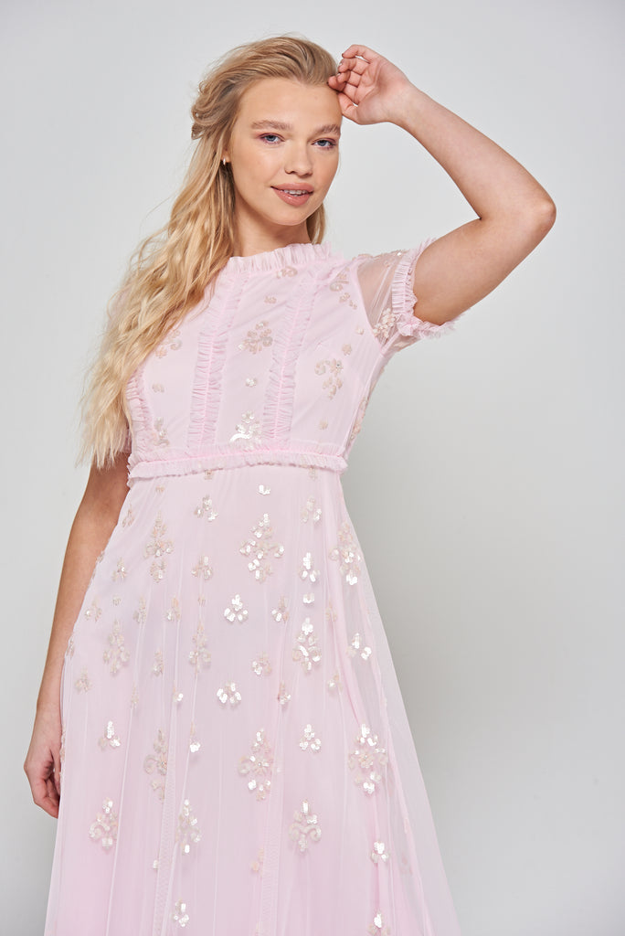 Shirley Sequin Maxi Dress in Blush Pink