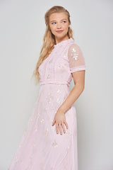 Shirley Sequin Maxi Dress in Blush Pink