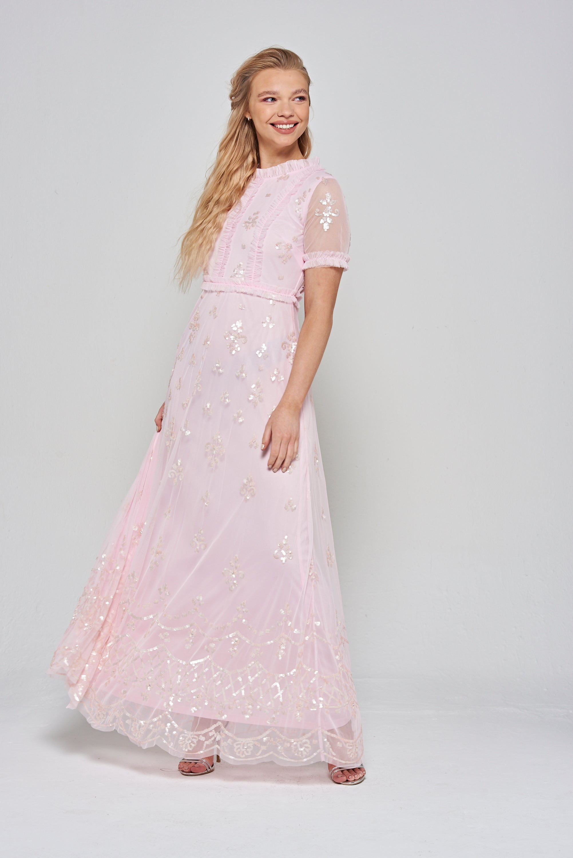 Shirley Sequin Maxi Dress in Blush Pink