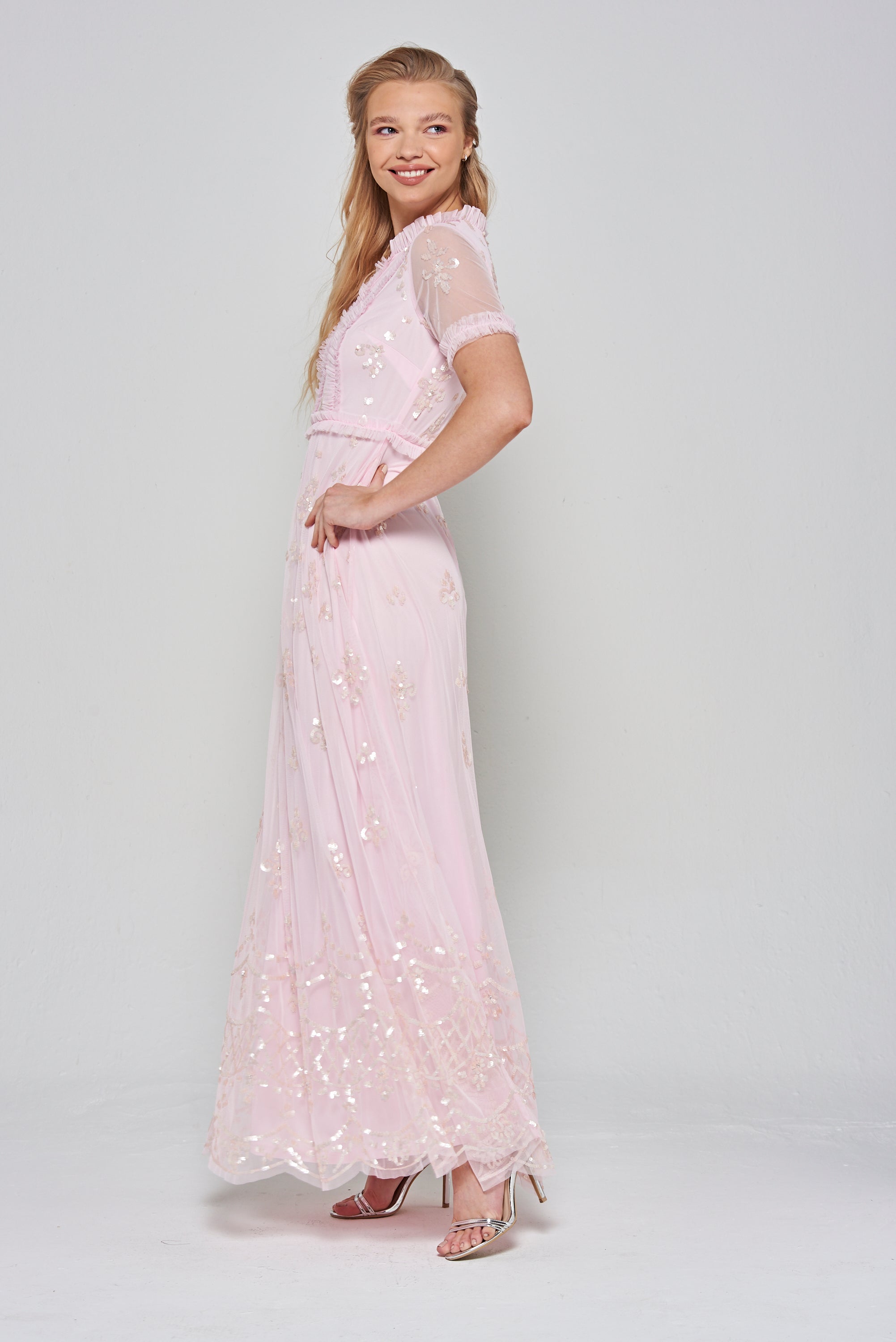 Shirley Sequin Maxi Dress in Blush Pink