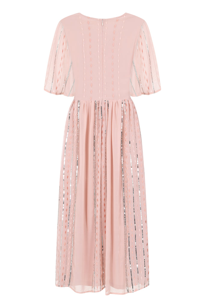 Tansy Blush Embellished and Embroidered Midi Dress