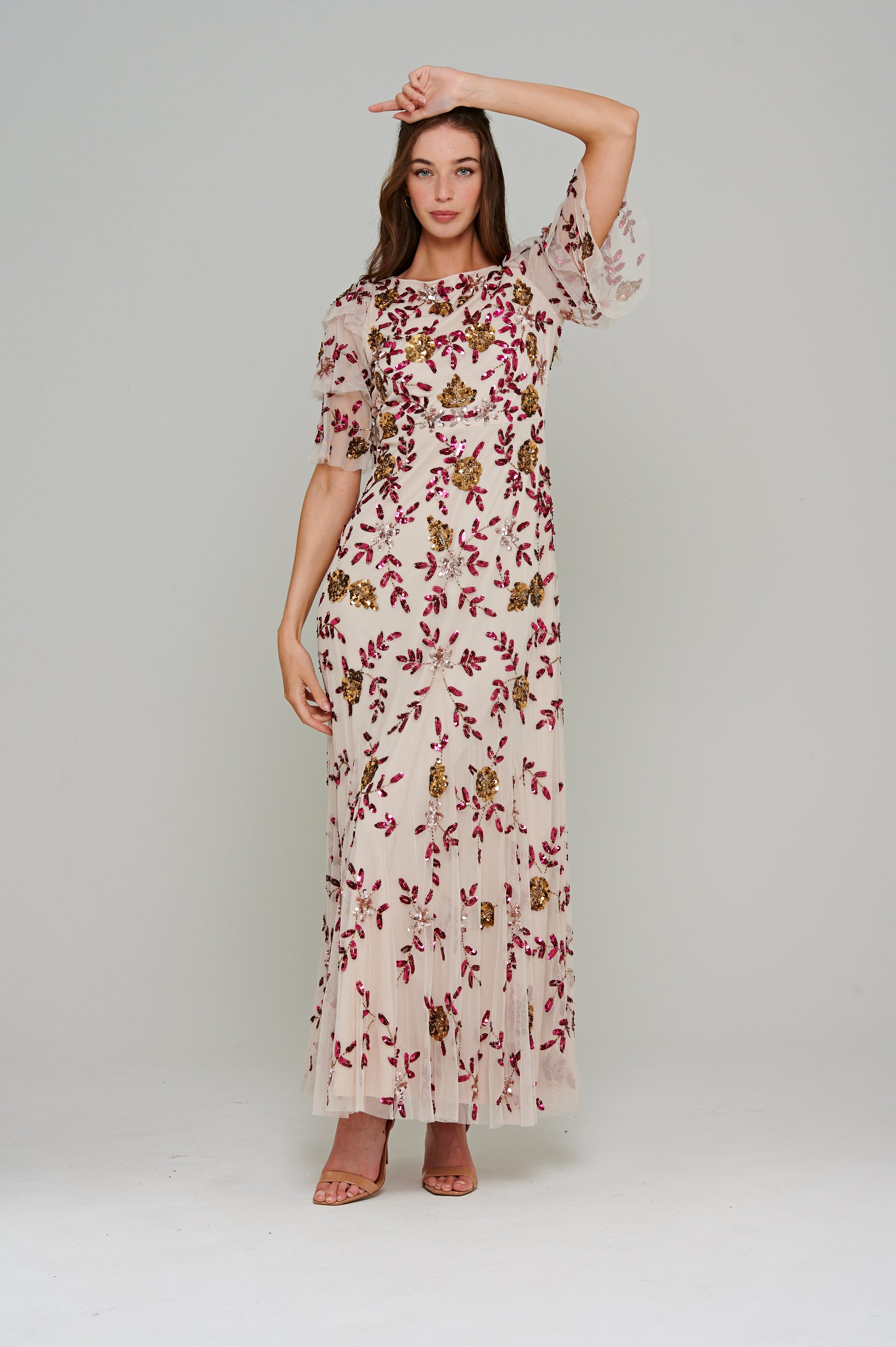 Tori Cream Sequin Maxi Dress