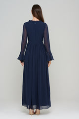 Frock and Frill Navy Embroidered Maxi Dress