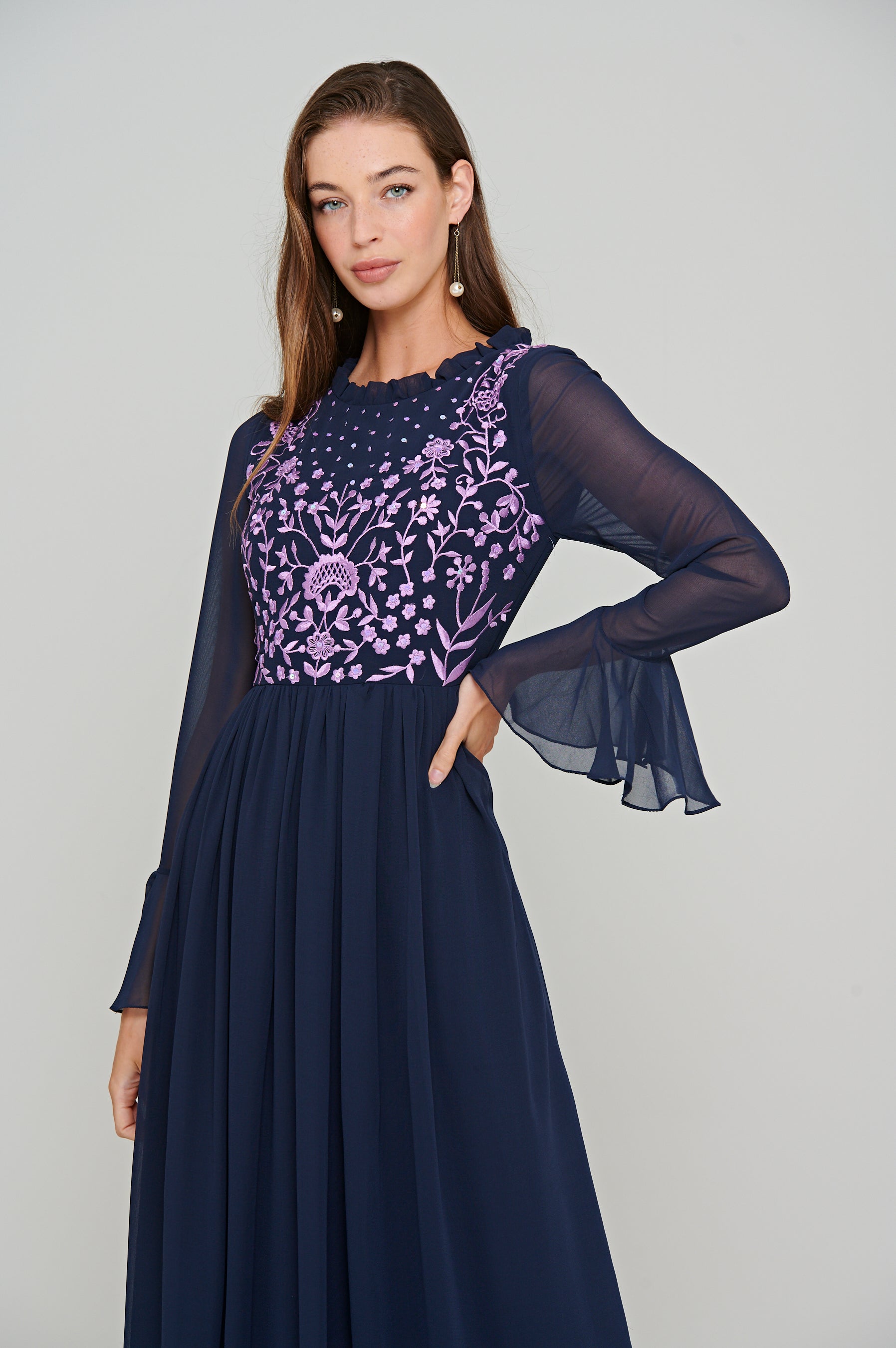 Frock and Frill Navy Embroidered Maxi Dress