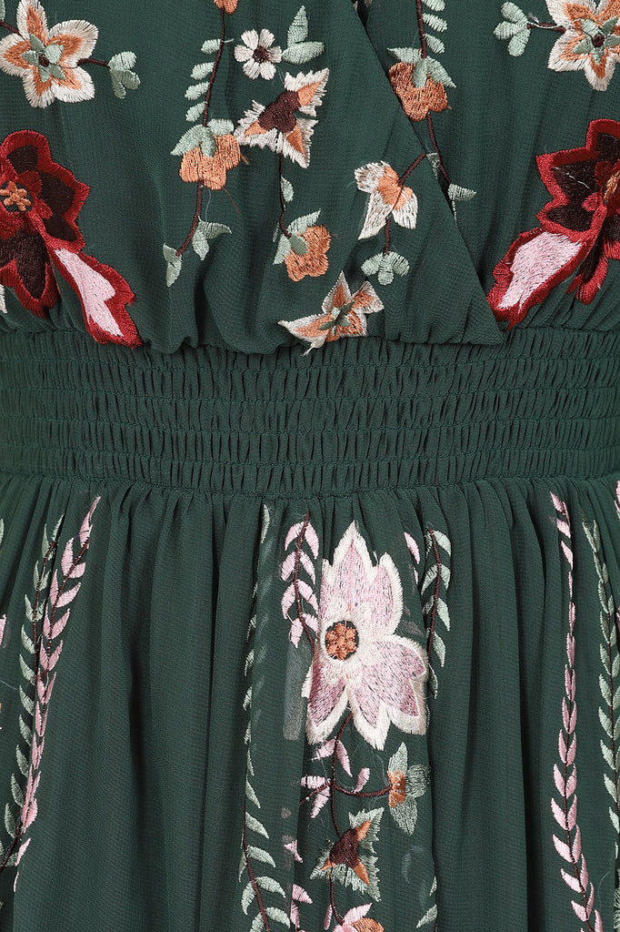 Verbena Green Embroidered Midi Dress