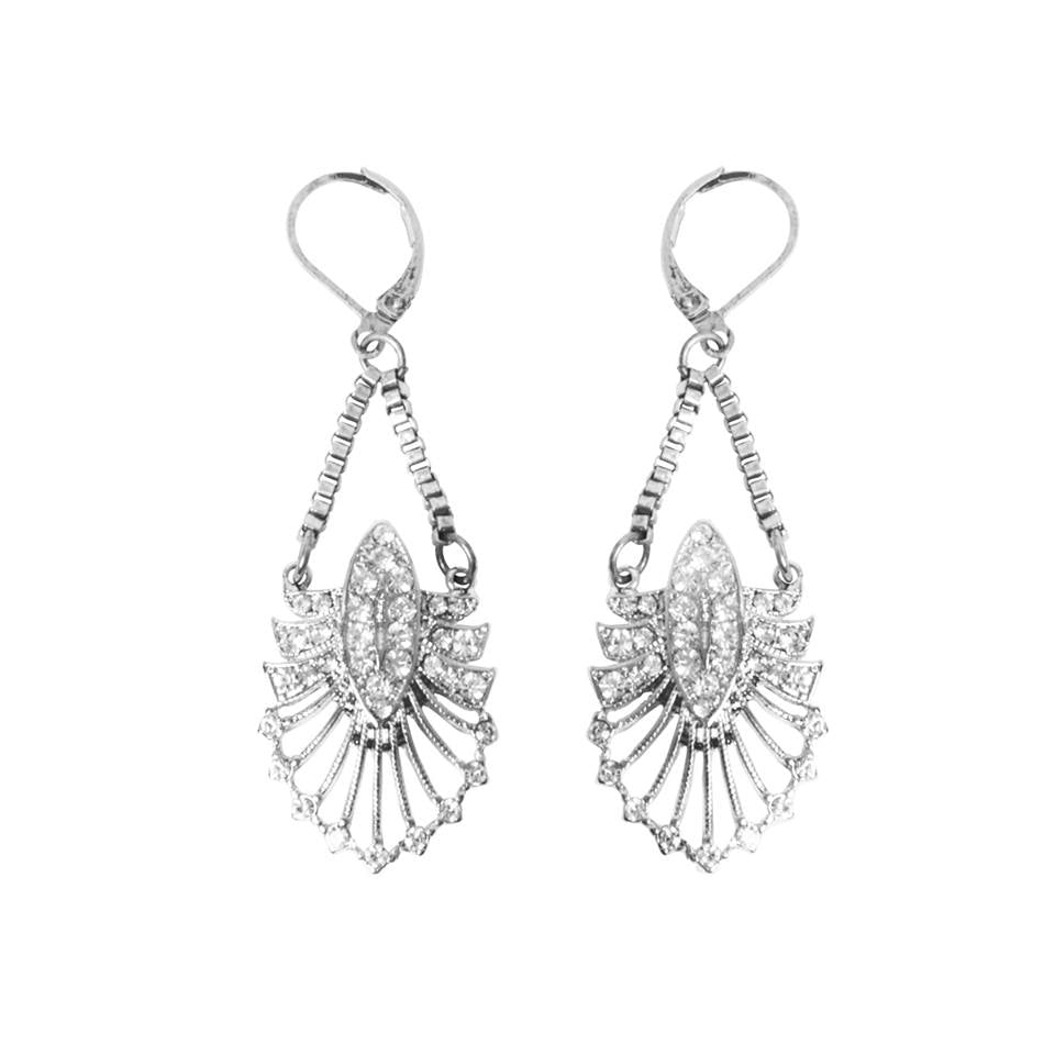 Lovett and Co. Deco Statement Drop Earrings with Box Chain Silver