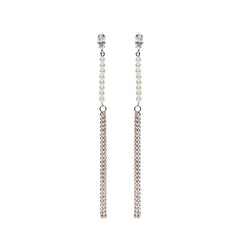 Lovett and Co. Crystal Pearl Long Drop Earrings Silver